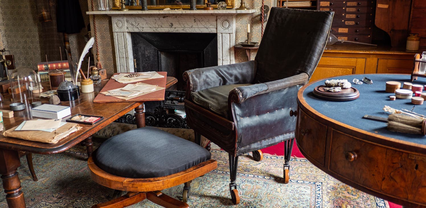 View of Darwin's study showing his armchair and table